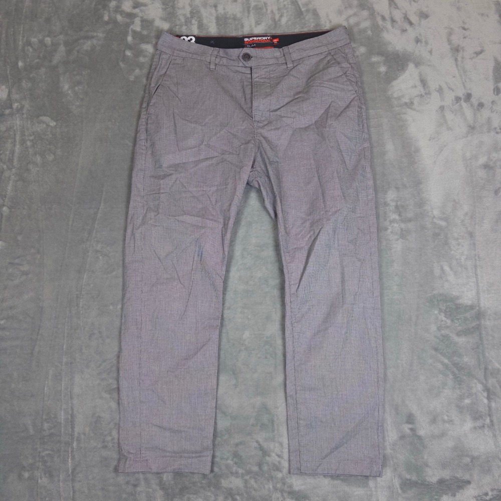 Superdry Slim Chino Pants Mens 32x27 Grey Micro Houndstooth International